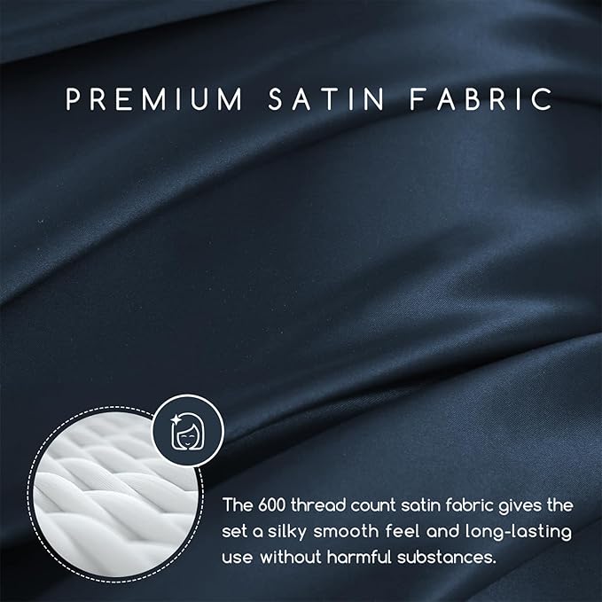 MR&HM Satin Bed Sheets with Elastic Corner Straps, Queen Size Sheets Set - Image 2