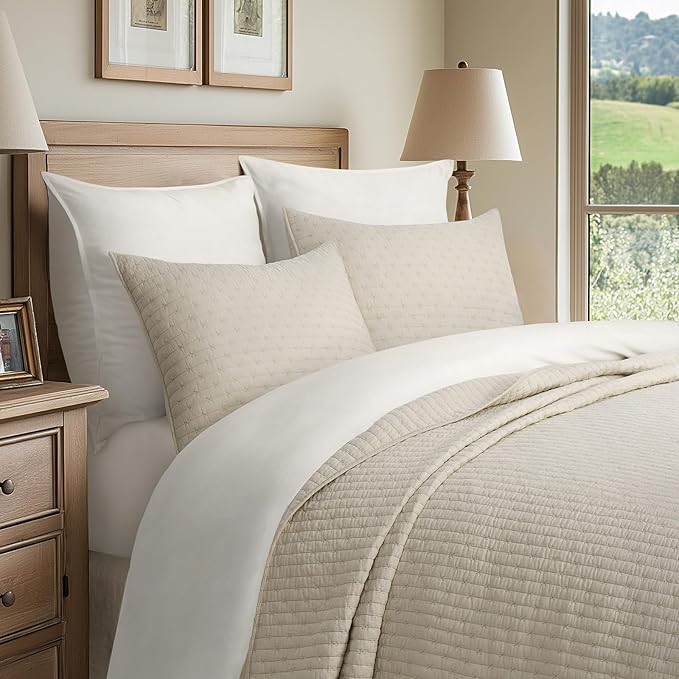 EVERGRACEHOME Cross Stitch Pre-Washed Cotton Quilt Bedding Set King Size - Image 2