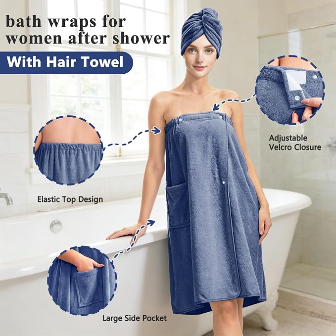 Women’s Adjustable Spa Wrap Towel Set, Microfiber Body Wrap Bathrobe - Image 3