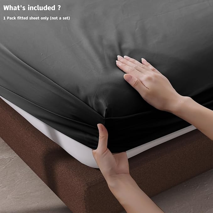 100% Egyptian Cotton Fitted Sheet Twin Size Black, 600 Thread Count, 8-16" Deep - Image 4