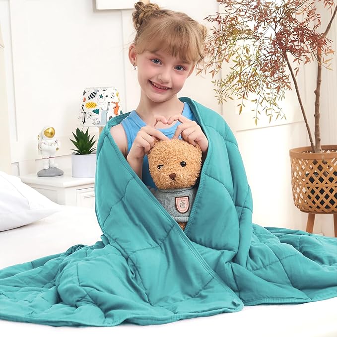 Teal Weighted Blanket Kids 10lbs, Twin Size Cooling Heavy Throw Blanket by BETU