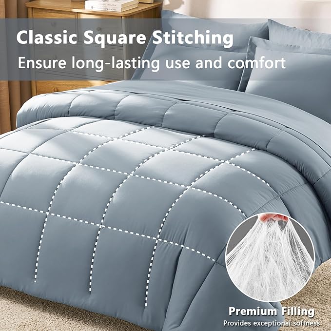 CozyLux Queen Comforter Set Grayish Blue, 7 Pieces Bed in a Bag Queen, All - Image 4