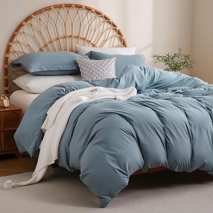 JSD Dusty Blue Duvet Cover Set Twin Size, 2 Piece Microfiber Kids Duvet Cover - Image 6