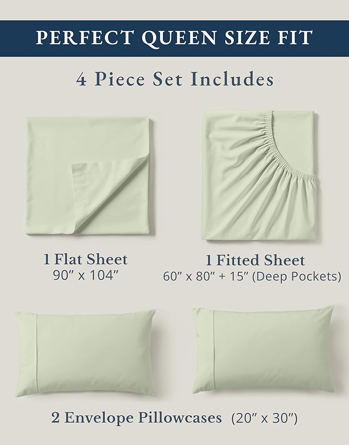 LANE LINEN 100% Organic Cotton Sheets Queen Size Bed Set, Machine Wash Eco - Image 4