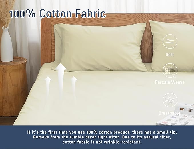 Pillow Cases, Standard Queen Size Cotton Percale Weave Pillowcases, Pre-Shrunk - Image 4
