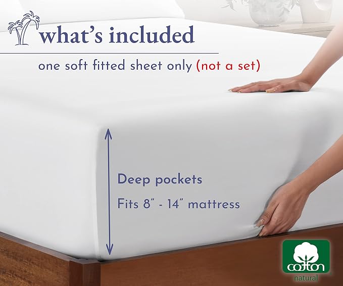 California Design Den Fitted Sheet Full Only, Soft 100% Cotton Sateen, Deep - Image 4