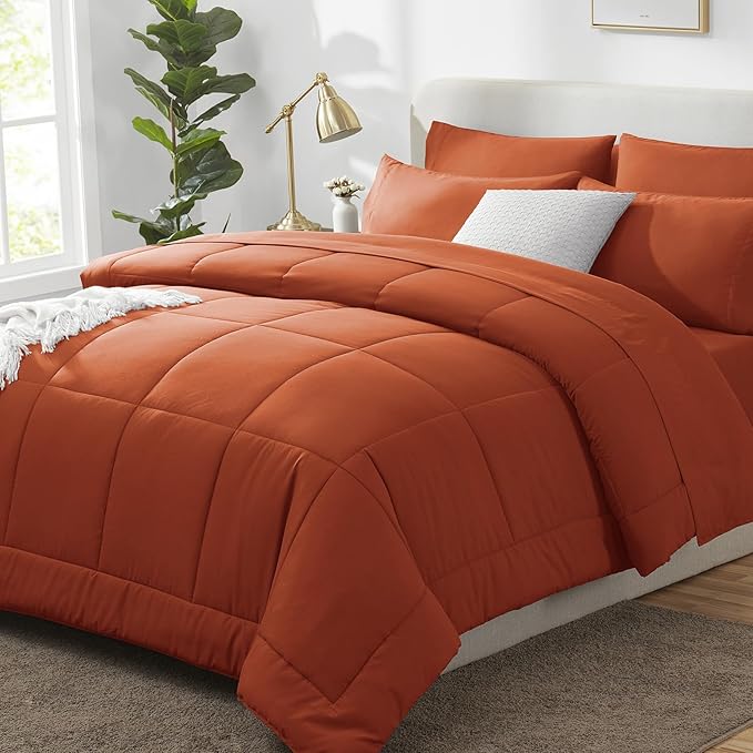 CozyLux Queen Comforter Set Terracotta, 7 Pieces Bed in a Bag, Burnt Orange by CozyLux