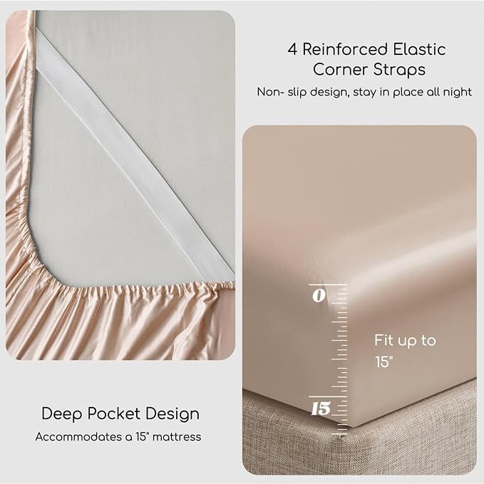 MR&HM Satin Bed Sheets, Queen Size Sheets Set - Image 4