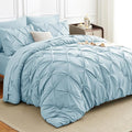 HIMEET Pintuck Bed in a Bag, 7 Pieces King Size Comforter Set Light Blue by Unknown