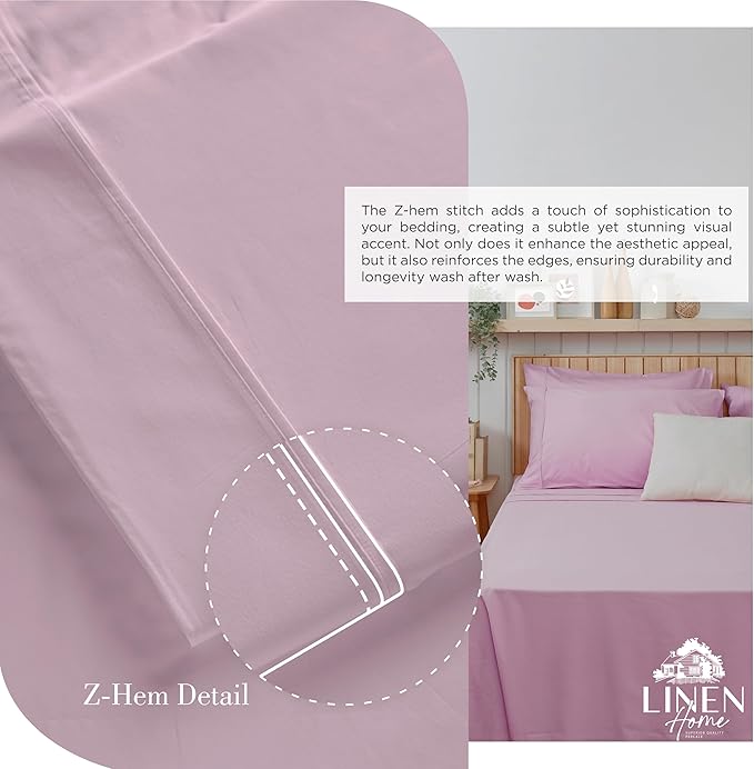 Linen Home 100% Cotton Percale Sheets King Size, Mauve Lavender, Deep Pocket - Image 3