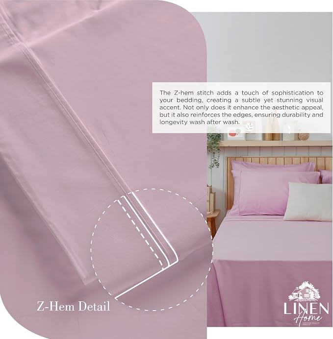 Linen Home 100% Cotton Percale Sheets Queen Size, Mauve Lavender, Deep Pocket - Image 3