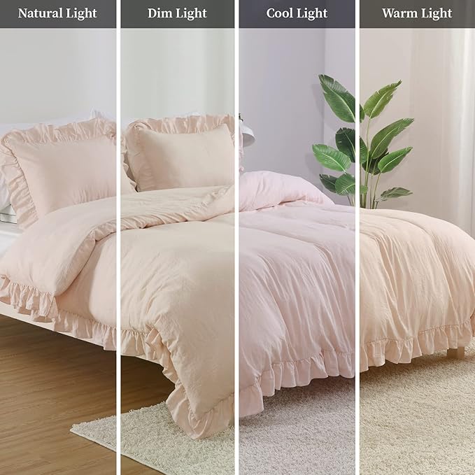 Pink Ruffle Duvet Cover Queen Size, 90x90 in - Image 7