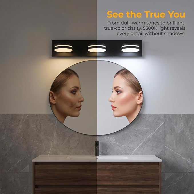 3-Light Bathroom Vanity Light Over Mirror, Matte Black LED Vanity Lighting - Image 4