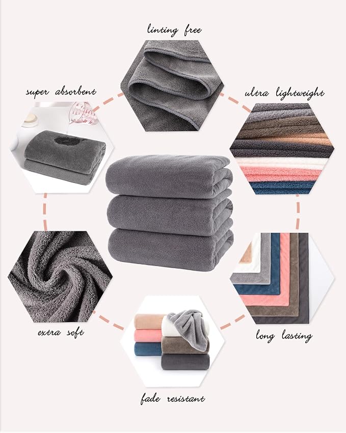 Lumimi Towels 3 Piece Very Soft Microfiber Bath Sheet Towel Set Super Absorbent - Image 4
