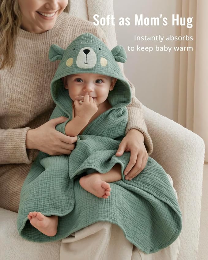 Blissful Diary Muslin Baby Hooded Towel, Soft and Absorbent Bath Towel - Image 3
