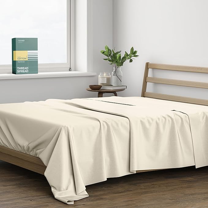 THREAD SPREAD 100% Organic Cotton Percale Flat Sheet Twin Size by THREADSPREAD
