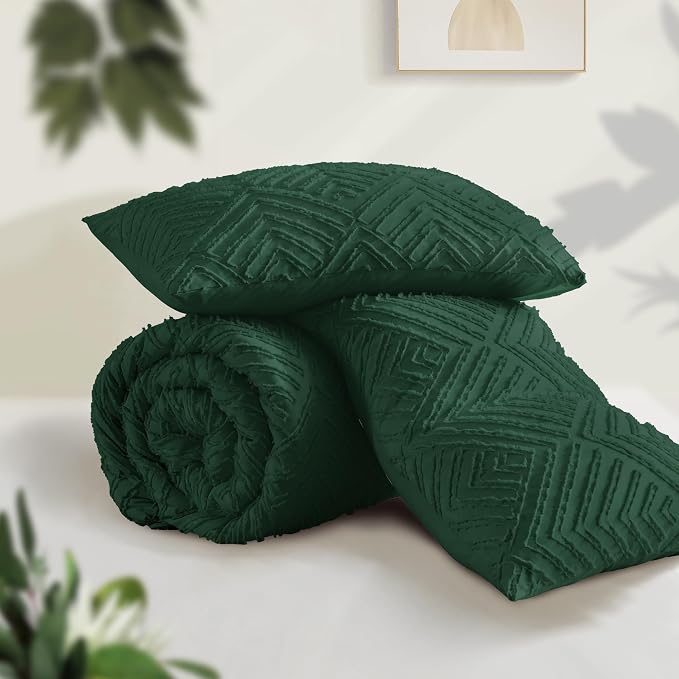 Andency Dark Emerald Green Comforter Full Size, 3 Pieces Boho Lightweight - Image 3
