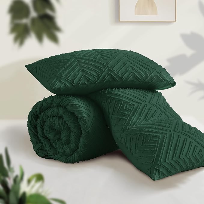 Andency Dark Emerald Green Oversized King Comforter 128''x120'', 3 Pieces Soft - Image 3