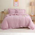 Silnuo Vintage Pink/White Plaid Ruffle 3-Piece Duvet Cover Set Full Size by Silnuo