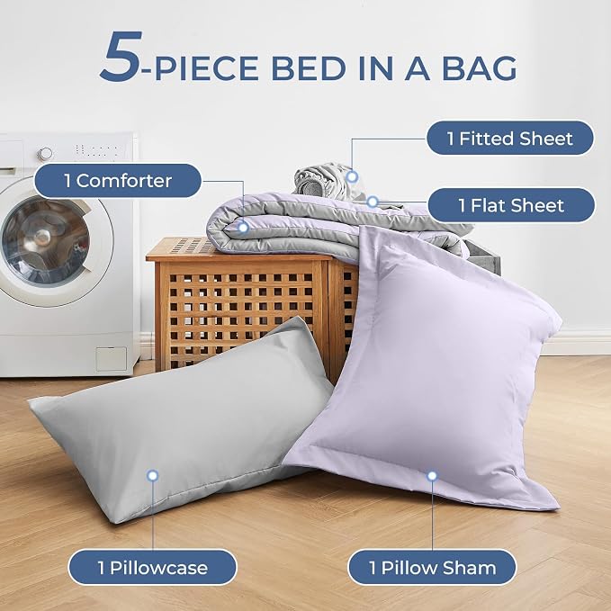Sasttie Twin Comforter Set, 5 Pieces Reversible Bed in a Bag Twin, Complete - Image 7