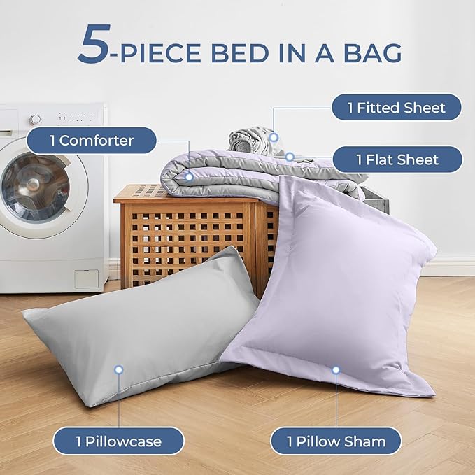 Sasttie Twin XL Comforter Set, 5 Pieces Reversible Twin XL Bed in a Bag - Image 7