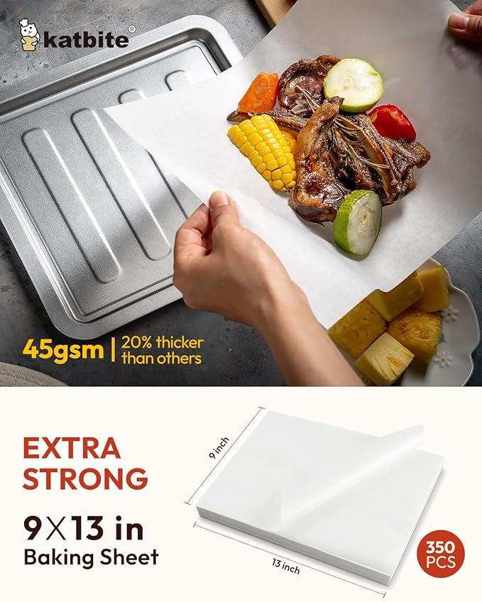 Katbite 350Pcs 9x13 In Parchment Paper Sheets, Heavy Duty White Baking Paper - Image 2
