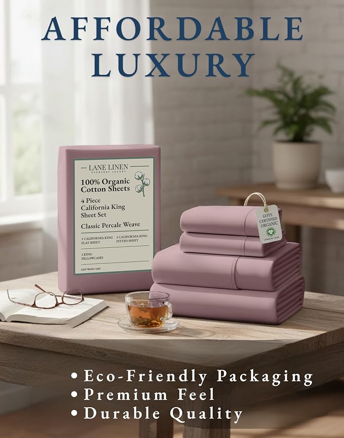 LANE LINEN 100% Organic Cotton Cal King Size Bed Sheets, Sustainably Produced - Image 8