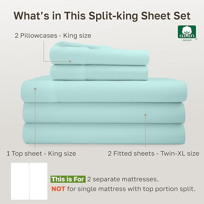 California Design Den Soft 100% Cotton Bed Sheets Split King Set, 400 Thread - Image 4