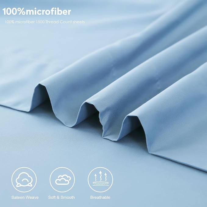 Toodou The Solid Color Sky Blue Twin Size Flat Sheets - Image 7
