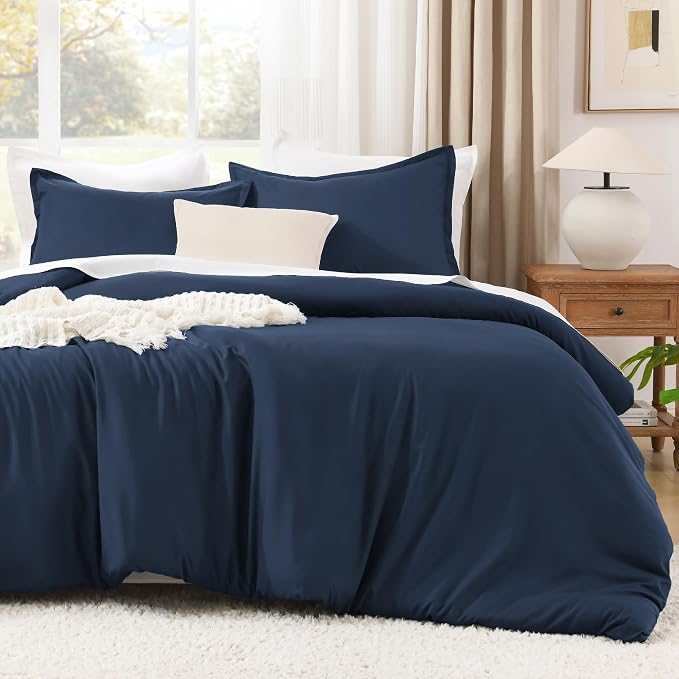 Litanika Navy Blue Comforter Set Queen Size, 3 Pieces Lightweight Solid Bedding - Image 2