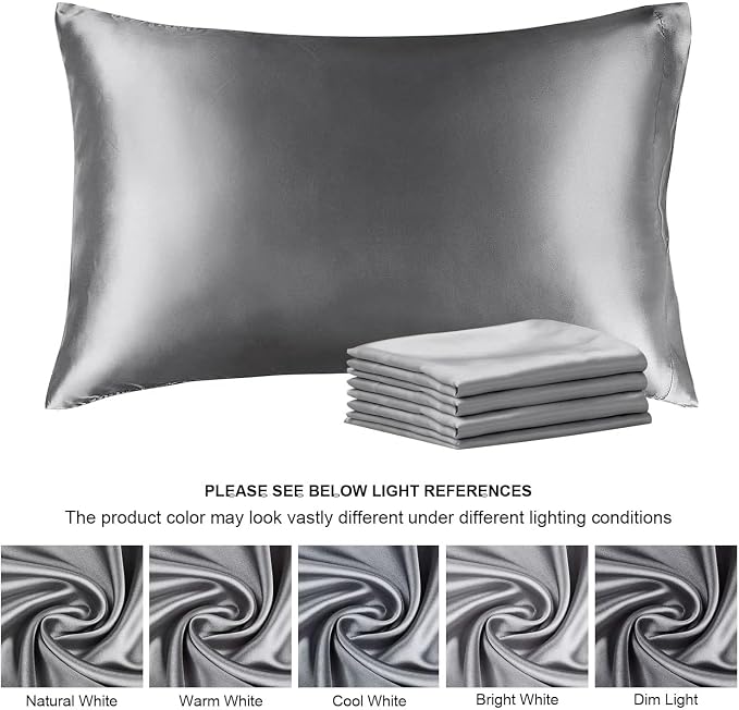 BEDELITE Satin Pillowcase with Zipper 4 Pack, Dark Grey Pillow Cases Queen Size - Image 7