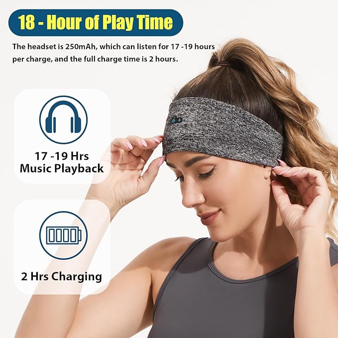 BORAYDA 2-Pack Bluetooth Headband, 18 Hours Play Time, HD Stereo, Built-in - Image 2