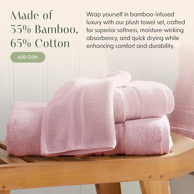 Springtree Home Luxury Bamboo Rayon Bath Towel Set of 4 | 35% Bamboo Rayon - Image 3
