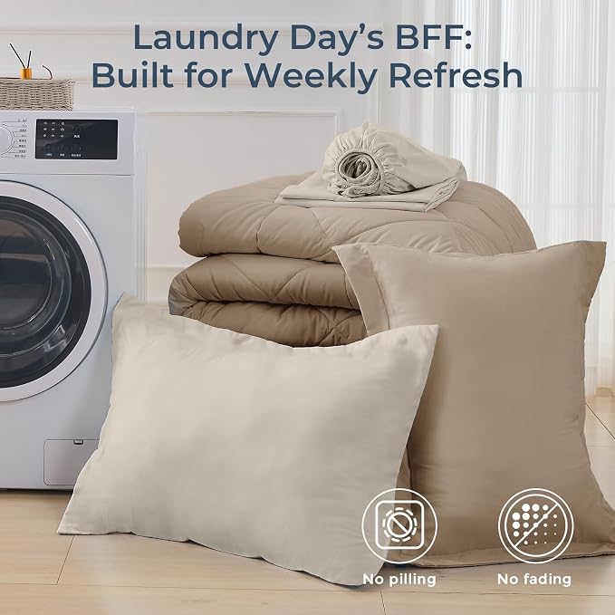 HEVUMYI Khaki & Linen Twin Comforter Set - Image 7