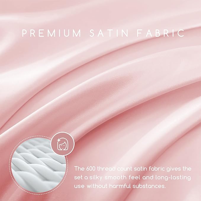 MR&HM Satin Bed Sheets, Queen Size Sheets Set - Image 2