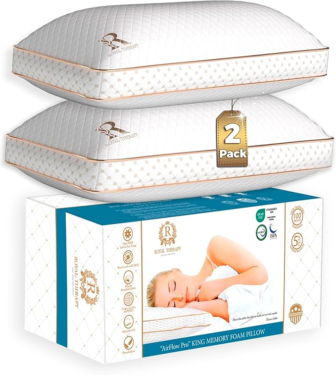 Royal Therapy 2-Pack King Memory Foam Pillow, Adjustable Shredded Odor-Free Bed by ROYALTHERAPY