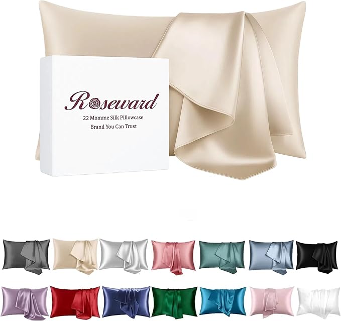 Beige Silk Pillow Cases with Zipper Made in USA, Real Silk Pillowcase by ROSEWARD