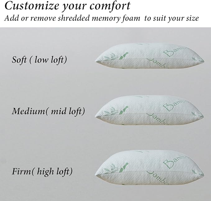 Shredded Memory Foam Pillows Set of 1, Cooling Zippered Breathable Memory Foam - Image 5