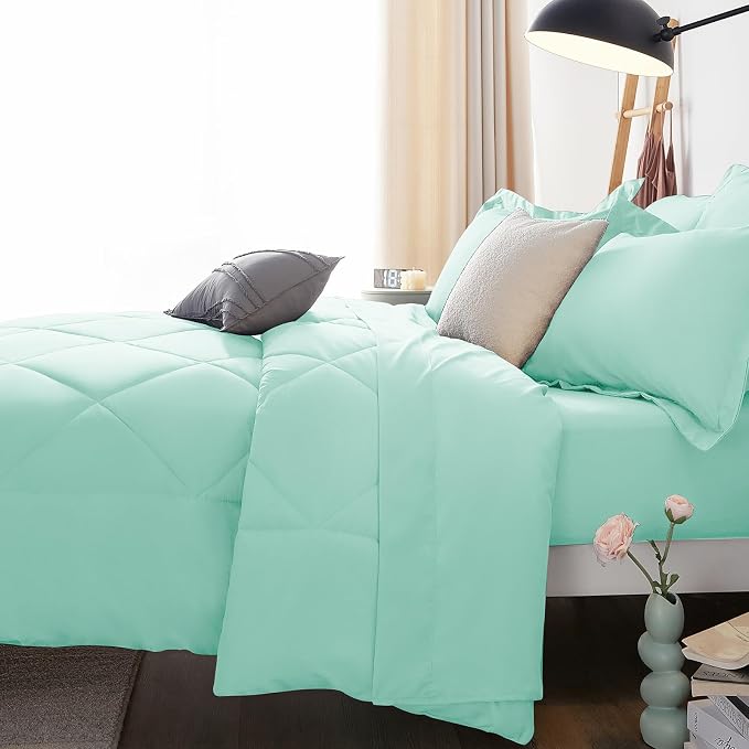 CozyLux King Size Comforter Set Mint Green - Image 9