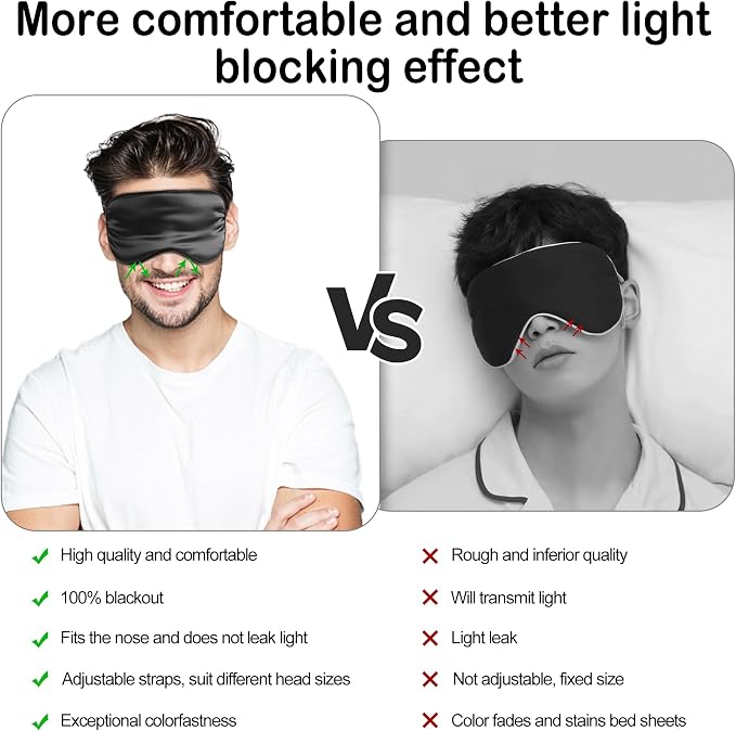 Sleep Mask Silk Eye Mask for Sleeping, Eye Cover Soft Satin Blindfold - Image 5
