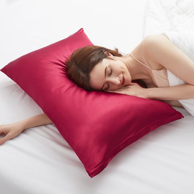 Satin Pillowcases with Zipper （20x36）, King Size Pillowcases Set of 2, Wine Red - Image 5