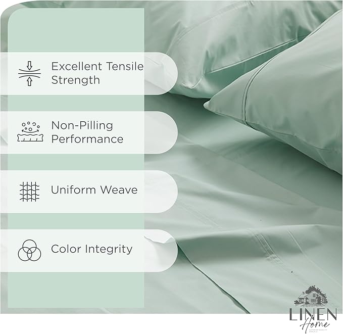 Linen Home 100% Cotton Percale Sheets Full Size, Pastel Turk, Deep Pocket - Image 2