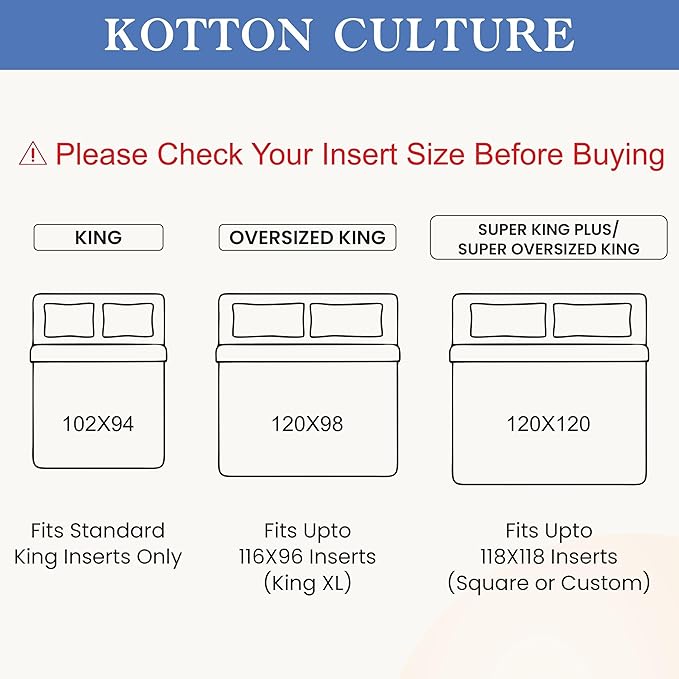 Kotton Culture 120"x98" 3 Pc Oversized King Duvet Cover Set 100% Egyptian Cotton - Image 3