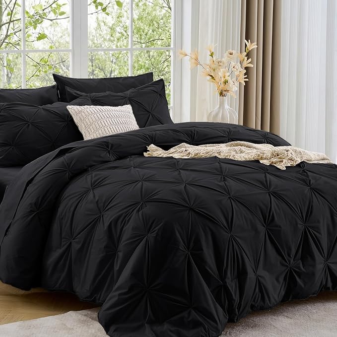 Sasttie King Size Comforter Set, 7-Piece Bed in a Bag, Pintuck Bedding Set by SASTTIE