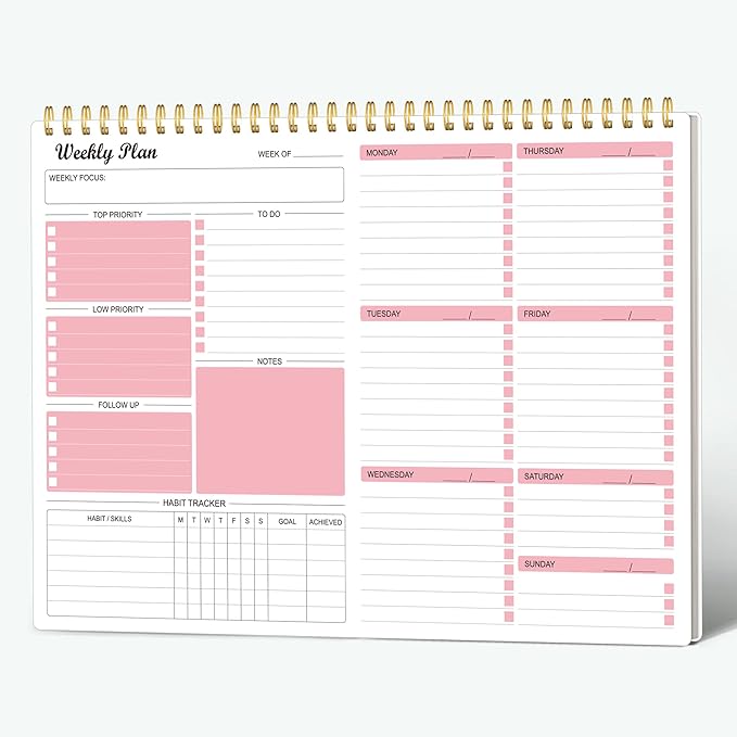 Weekly Planner Notepad Undated Weekly Goals Schedule Planner To Do List by RegoldenBook
