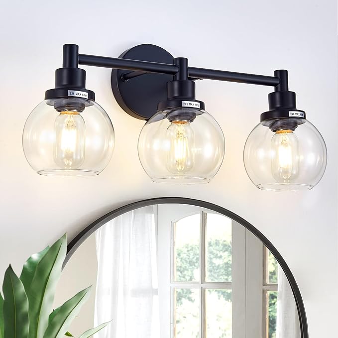 3-Light Bathroom Light Fixture Black Vanity Lights Over Mirror Modern Wall by Zqoyn