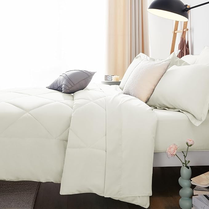 CozyLux Queen Comforter Set Ivory - Image 9