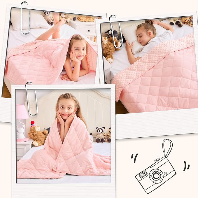 Pink Weighted Blanket Kids 10lbs, Twin Size Breathable Cooling Minky Heavy - Image 5