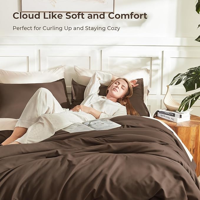 Litanika Brown Comforter Set Full Size, 3 Pieces Lightweight Solid Bedding - Image 2