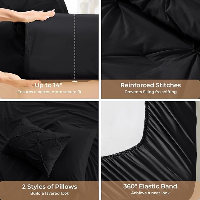 Sasttie King Size Comforter Set, 7-Piece Bed in a Bag, Pintuck Bedding Set - Image 5